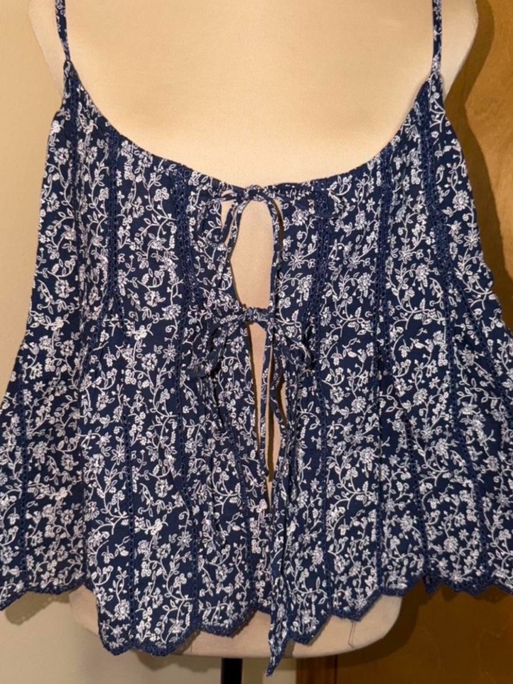 American Eagle Lace Trim Pintuck Tank Top